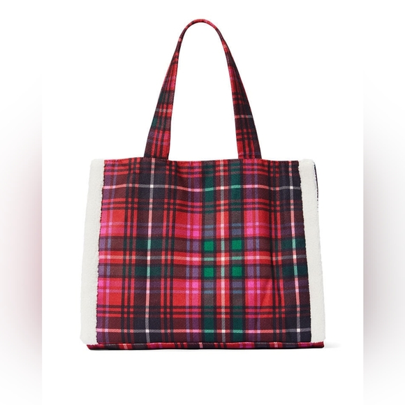 BNWT Victoria's Secret Red Plaid Print Snap Closure Tote Bag - Picture 12 of 14